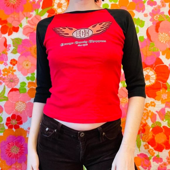 Vintage y2k black and red baseball baby tee from Orange County Choppers - Picture 3 of 4